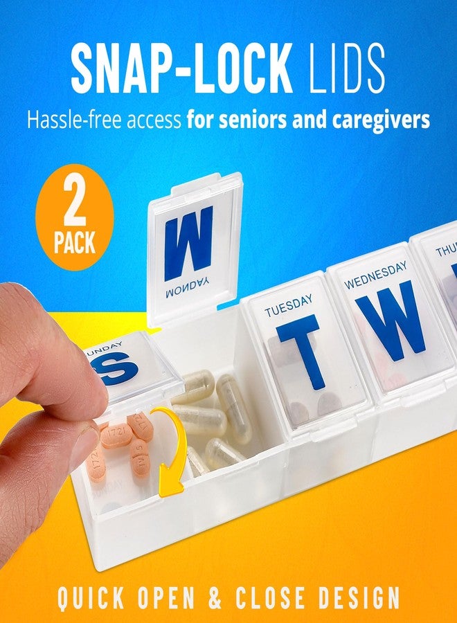 ميدكا منظم حبوب أسبوعي - (عبوة من قطعتين) علبة فيتامينات كبيرة جدًا بأحرف كبيرة سهلة القراءة، خالية من مادة BPA - علبة حبوب دواء يومية للسفر تتسع لـ 7 أيام - Image 3